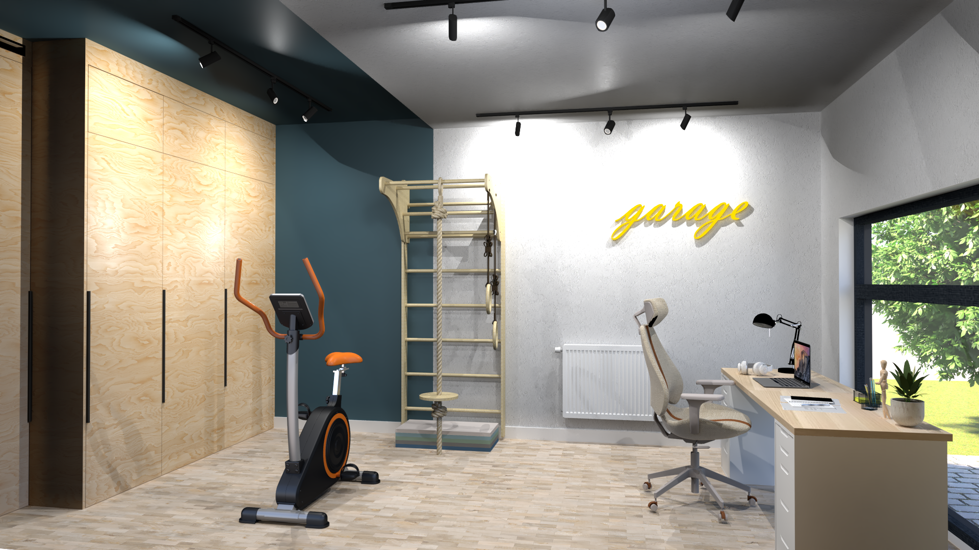 Garage - domowe biuro i siłownia